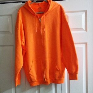 Gildan Bright Orange Men's Zip-Up Sweater size 2x